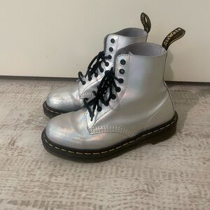Dr. Martens - Pascal Lace Up Combat Boot - Metallic Silver - Women’s Size 8